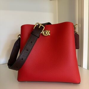 COACH Willow bucket bag purse Brick Red NWOT Polished Pebble leather C3766